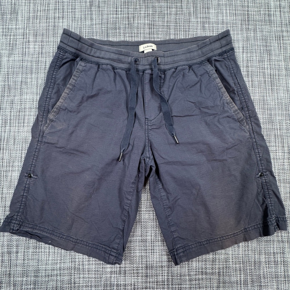 L.L.Bean Womens Small Stretch Ripstop Shorts Blue Roll Tab Pull On Cotton Blend